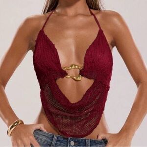 SHEIN Burgundy Knit Halter Camisole